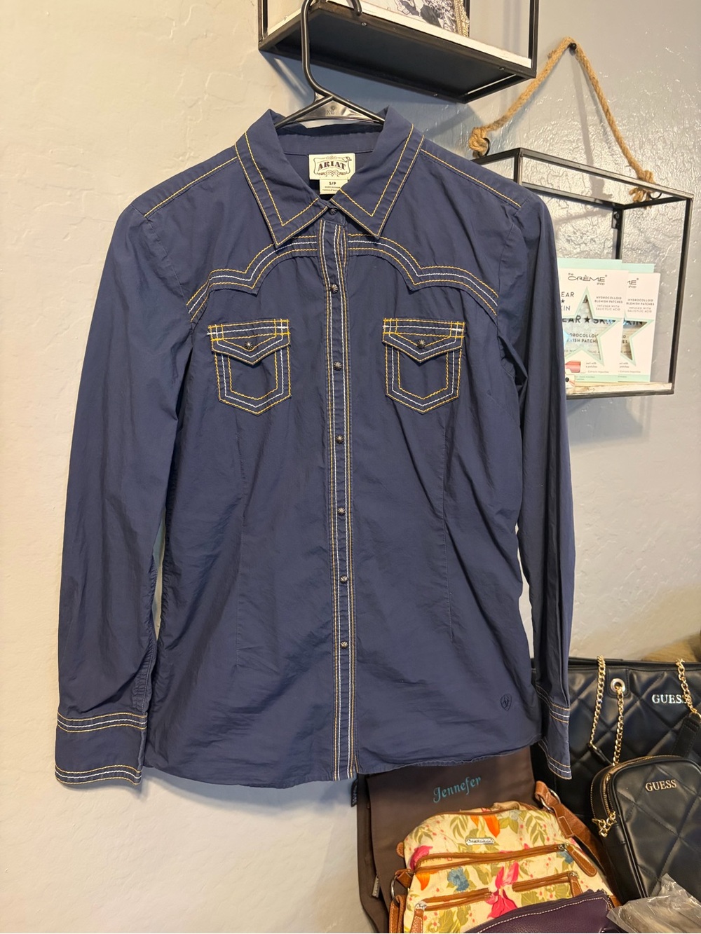 Ariat Navy Western-Stitch Snap Button Shirt
